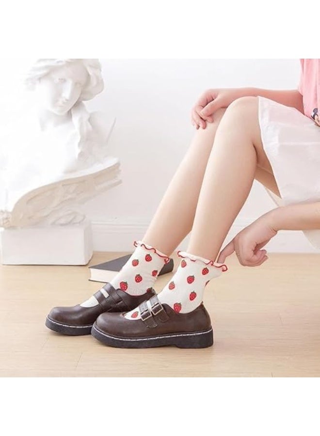 CLENEA Women's Crew Socks, Funny Novelty Ruffle Socks, Multicolor Fruit Patterned Cotton Dress Socks, Soft Breathable Mid-Calf Socks for Women and Girls - Image 3